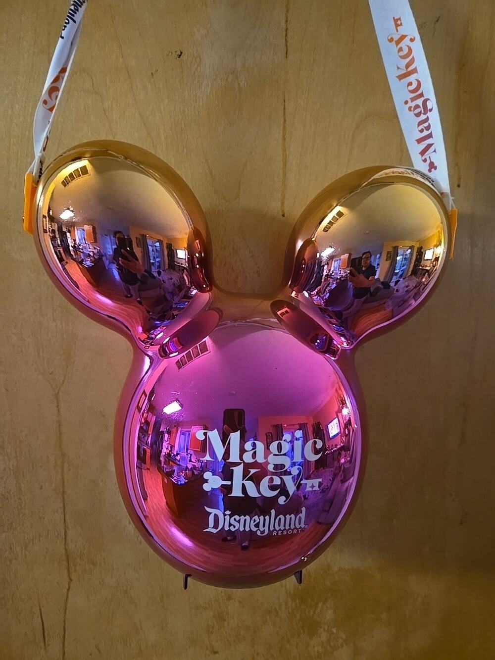 Disney Magic Key Metallic Pink Gold Ombre Balloon Mickey Popcorn Bucket 10x12
